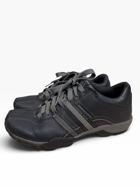 Skechers Urban Tread Refresh Black Leather Gray Casual Sneakers Mens Size 8.5